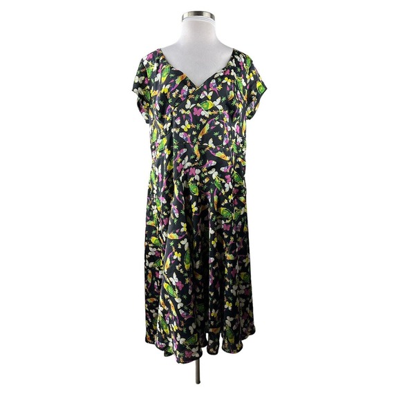Eshakti Floral Butterfly Bird Dress V-Neck Cap Sleeve A-Line Plus Size 3X 26W - Picture 14 of 16